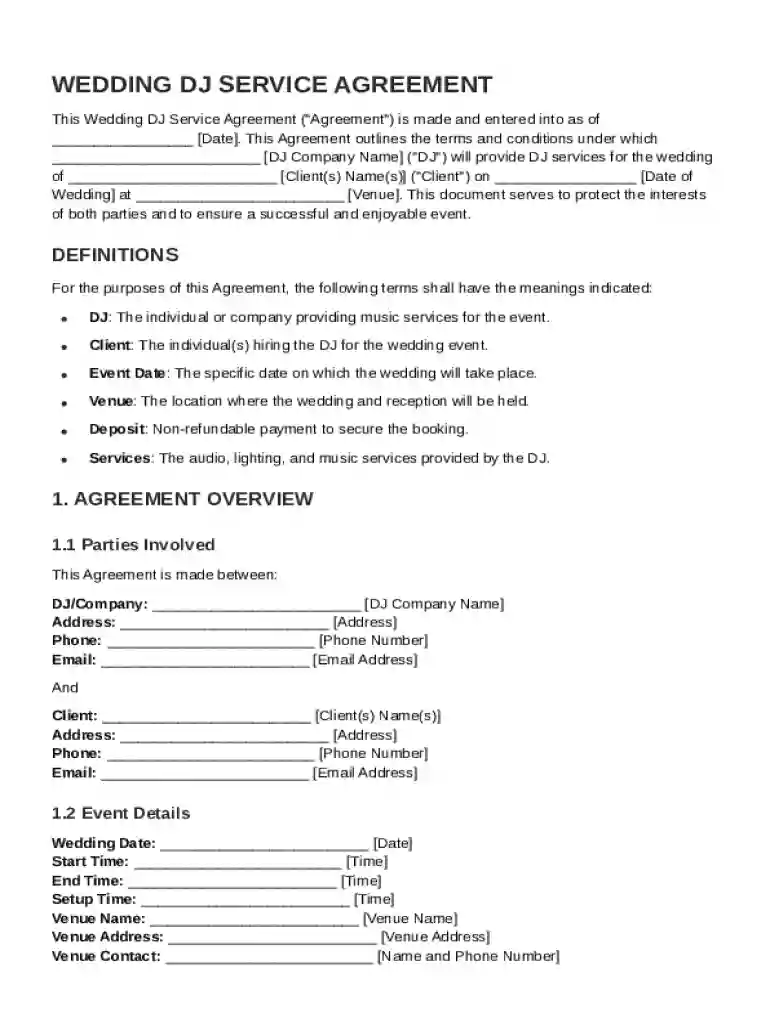 Wedding DJ Contract Template Preview on Page 1