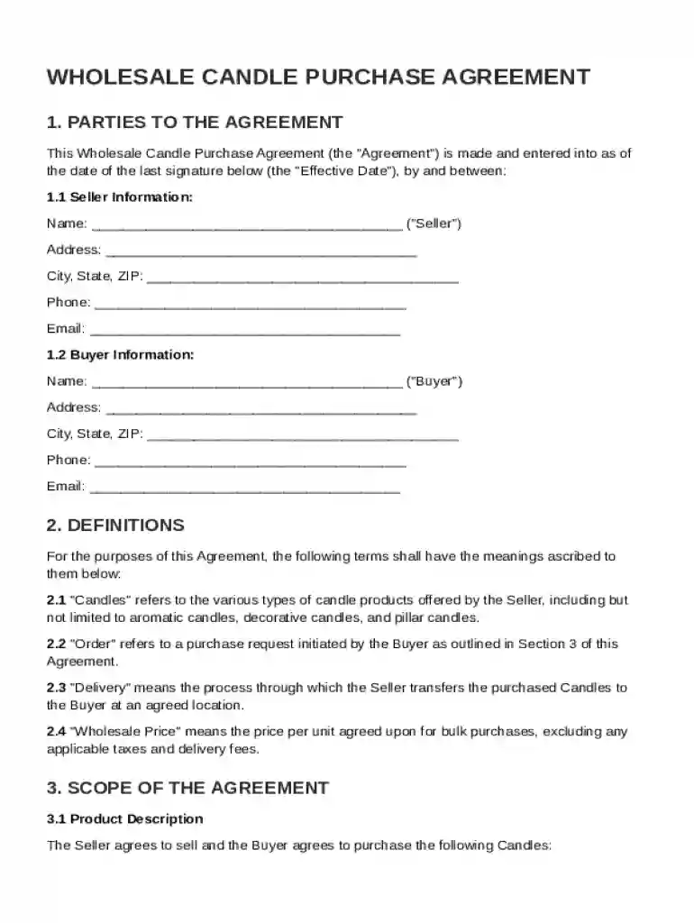 Wholesale Candle Contract Template Preview on Page 1