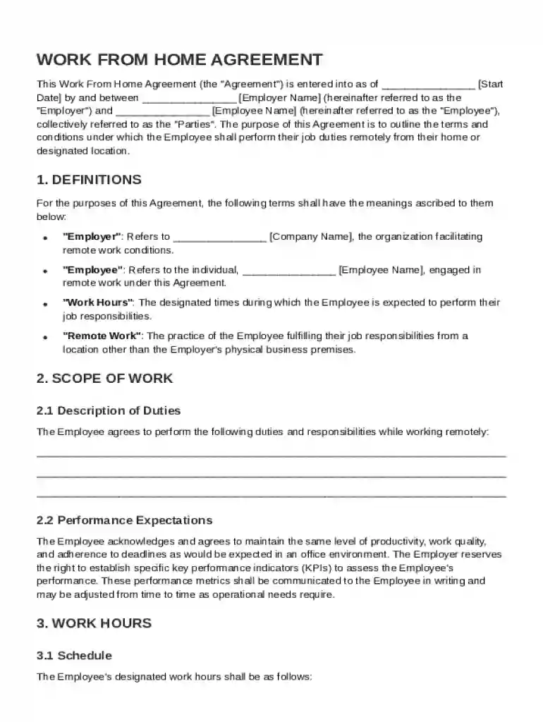 Work From Home Contract Template Preview on Page 1