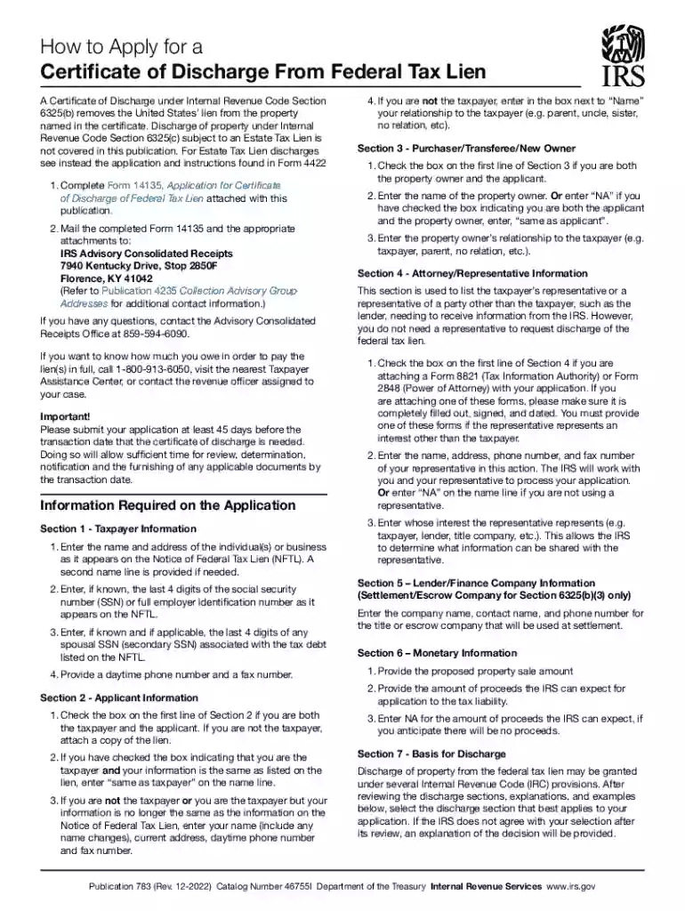 Application for Certificate of Discharge of Federal Tax Lien Preview on Page 1