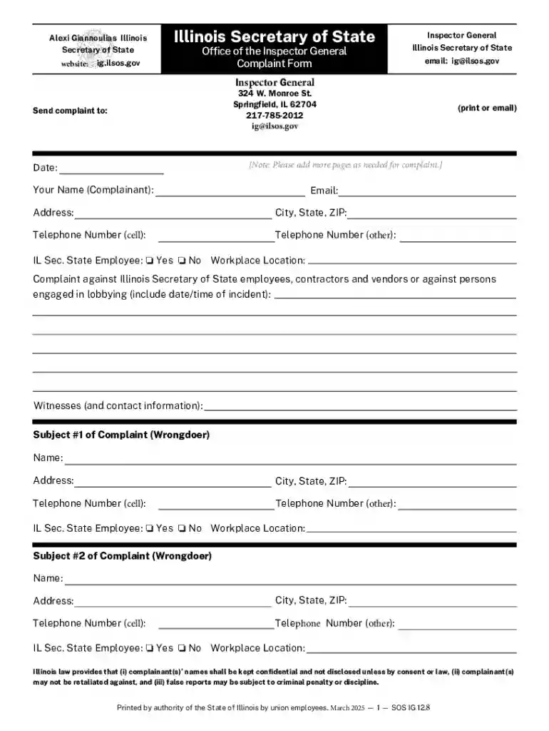 Office of Inspector General Complaint Form Preview on Page 1
