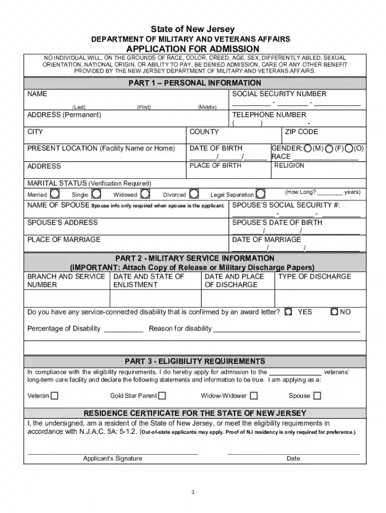 Application for Admission Preview on Page 1