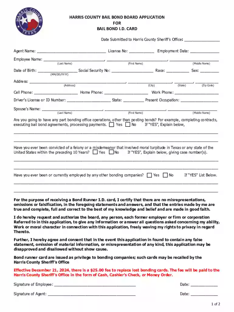 Harris County Bail Bond Board Application Preview on Page 1