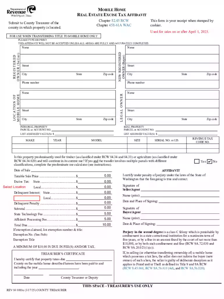 Mobile Home Real Estate Excise Tax Affidavit Preview on Page 1