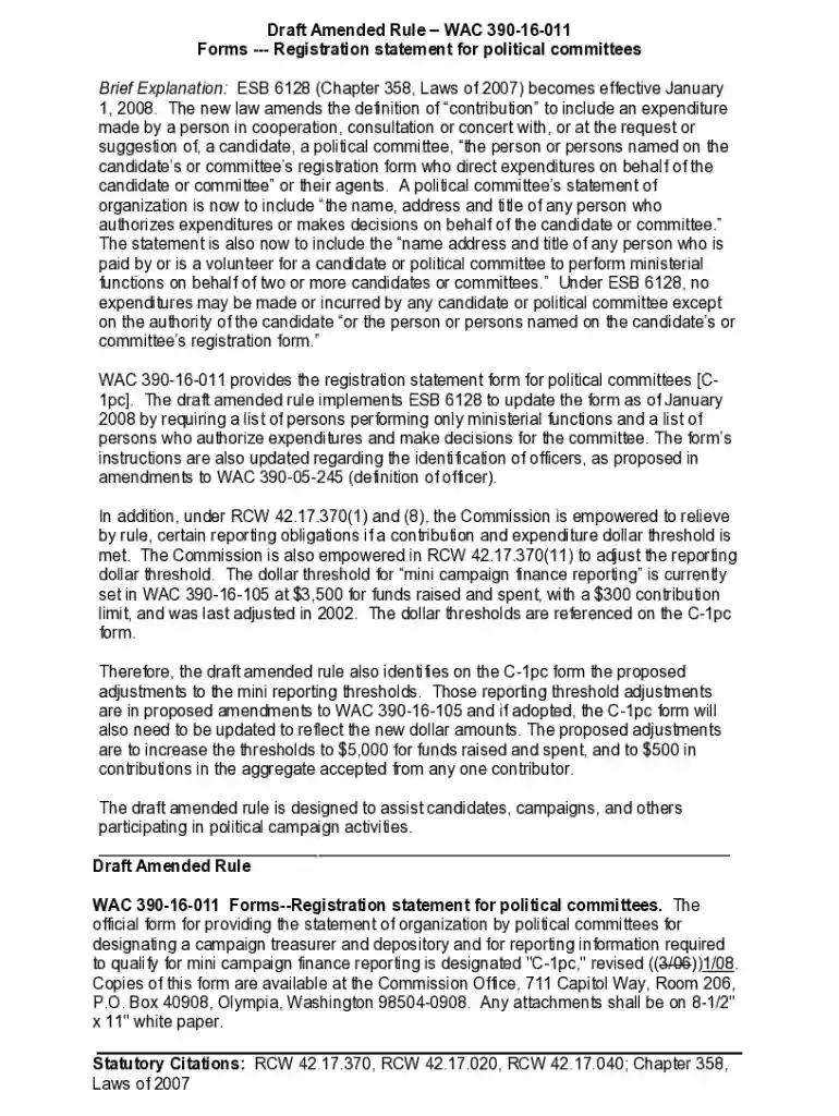 Draft Amended Rule Wac 390-16-011 Preview on Page 1