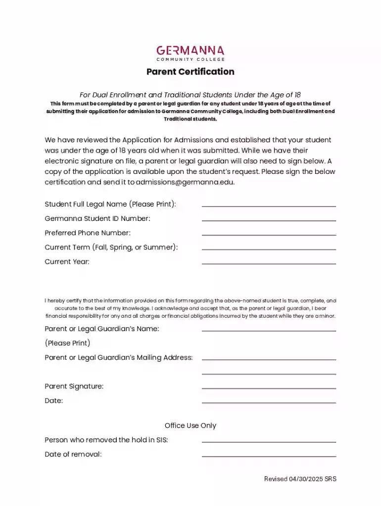 Parent Certification Preview on Page 1
