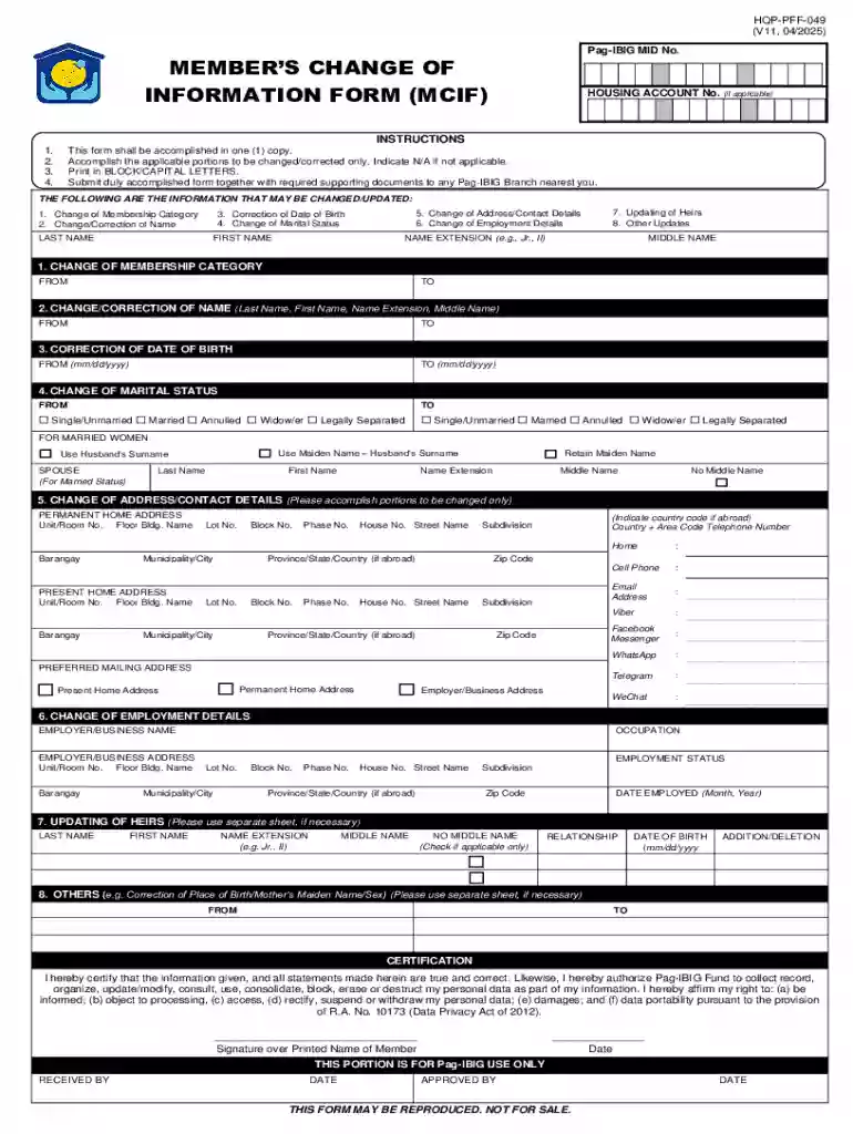 Pag-IBIG Member s Change of Information Form (MCIF) Preview on Page 1