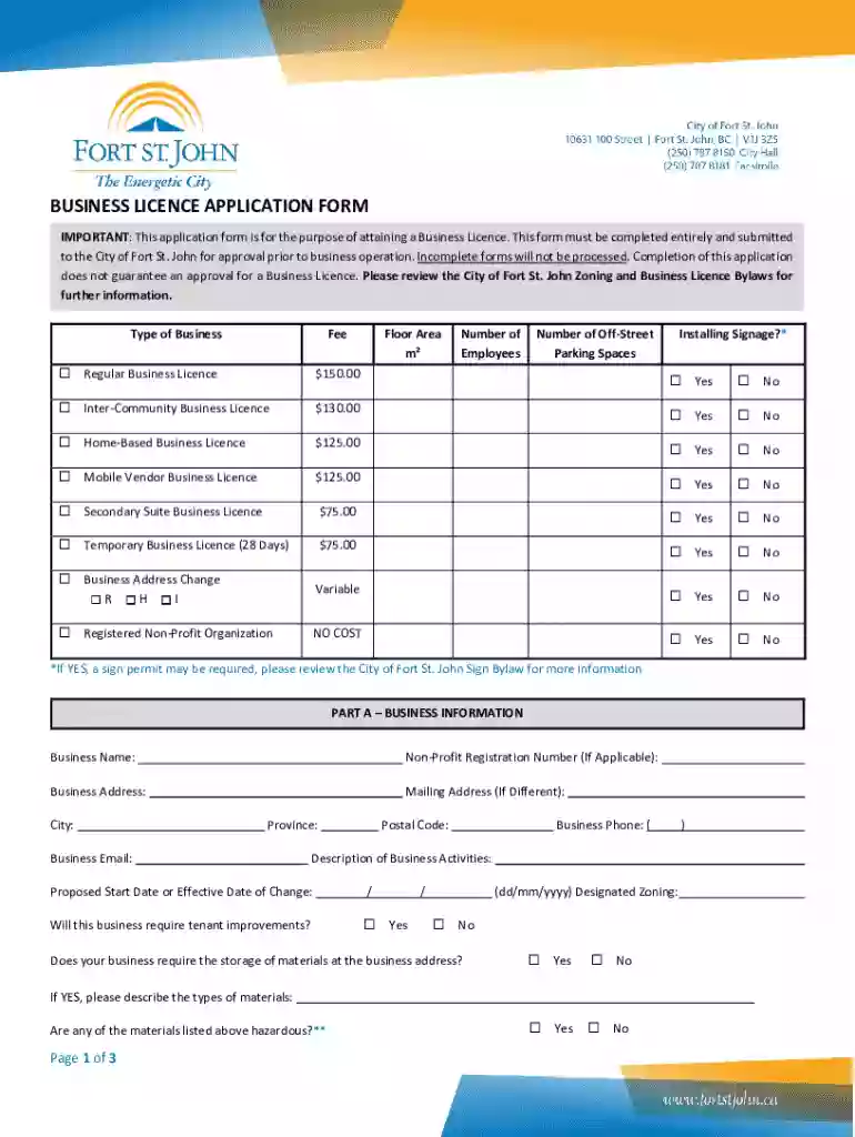 Business Licence Application Form Preview on Page 1