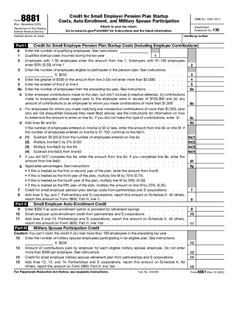 Form 8881 (Rev December 2023) Preview on Page 1