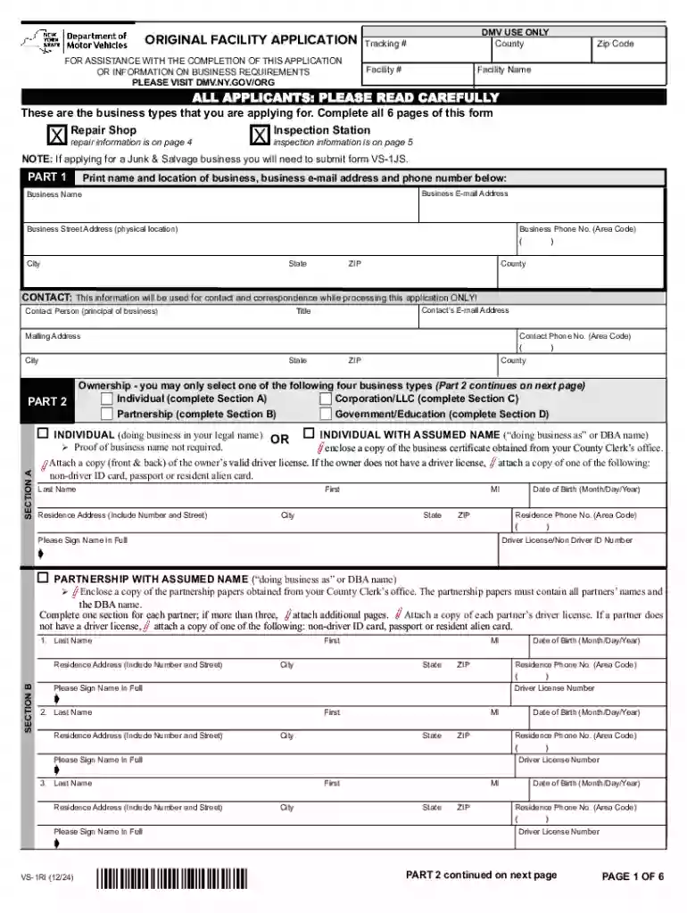 Dmv Original Facility Application Preview on Page 1