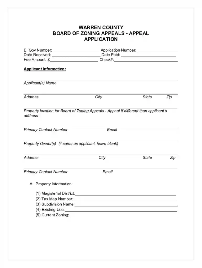 Board of Zoning Appeals - Appeal Application Preview on Page 1