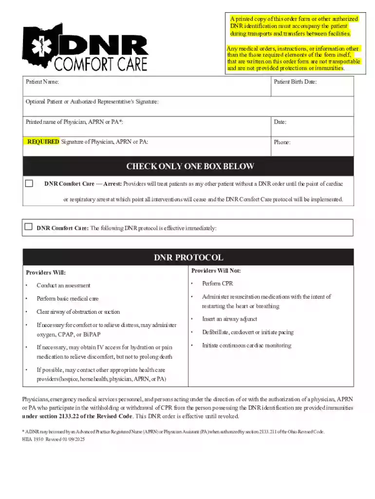 Free Do-Not-Resuscitate (DNR) Order Forms - PDF - eForms Preview on Page 1