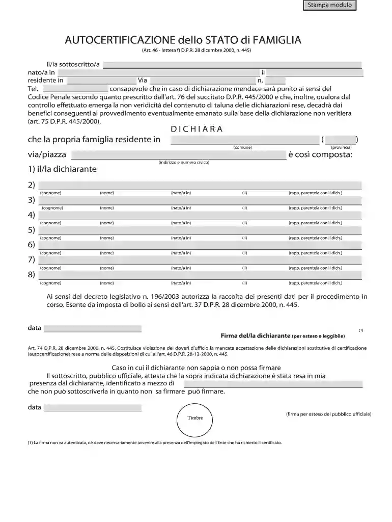 autocertificazione stato di famiglia per isee Preview on Page 1