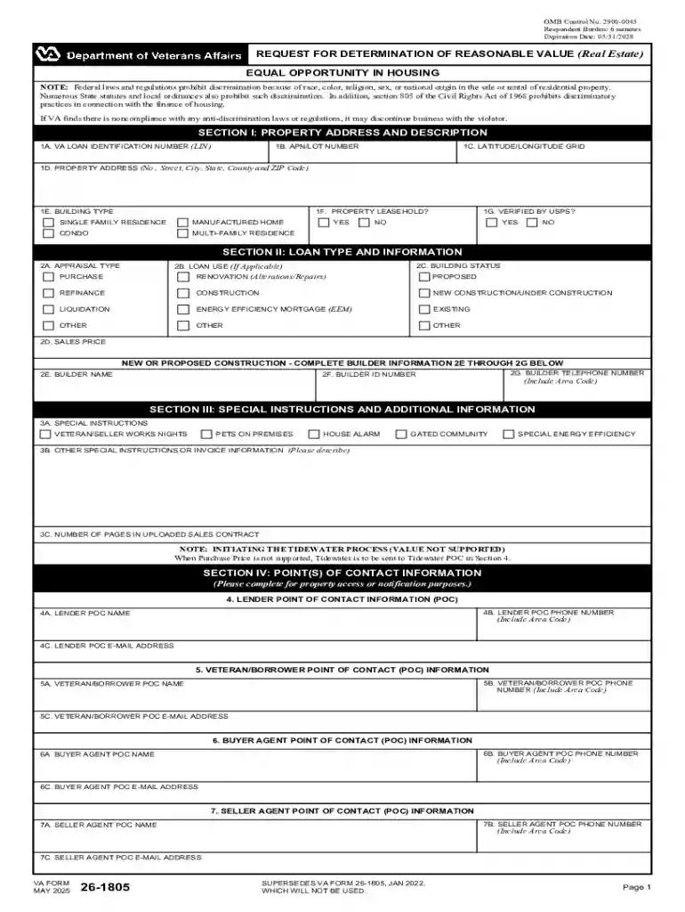 VA Form 26-1805 Preview on Page 1