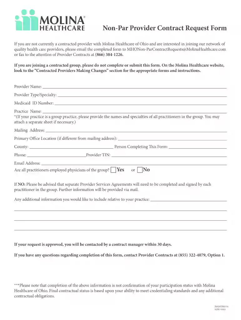 molina provider contract request Preview on Page 1
