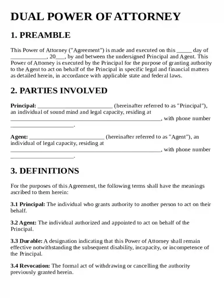 Dual Power of Attorney Template Preview on Page 1
