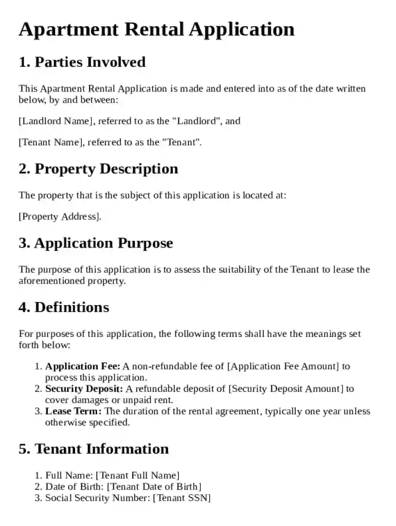 Apartment Rental Application Template Preview on Page 1