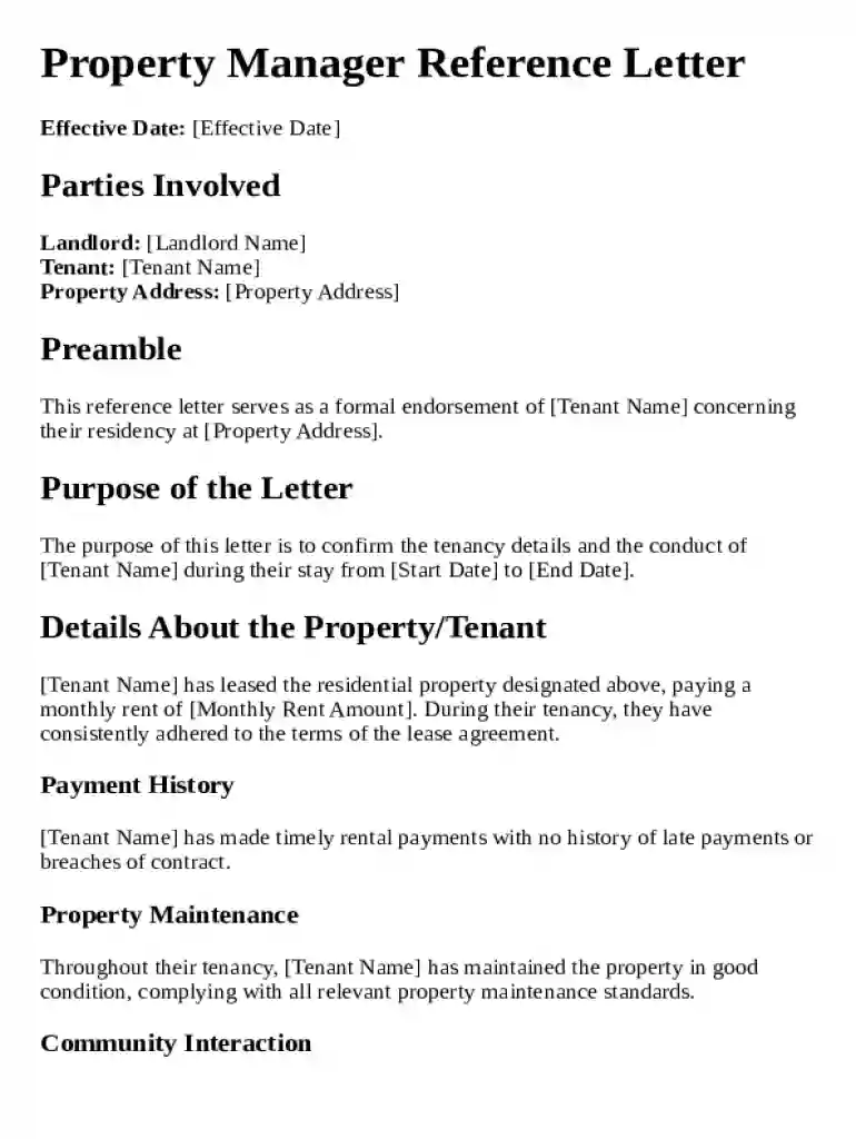 Property Manager Reference Letter Template Preview on Page 1