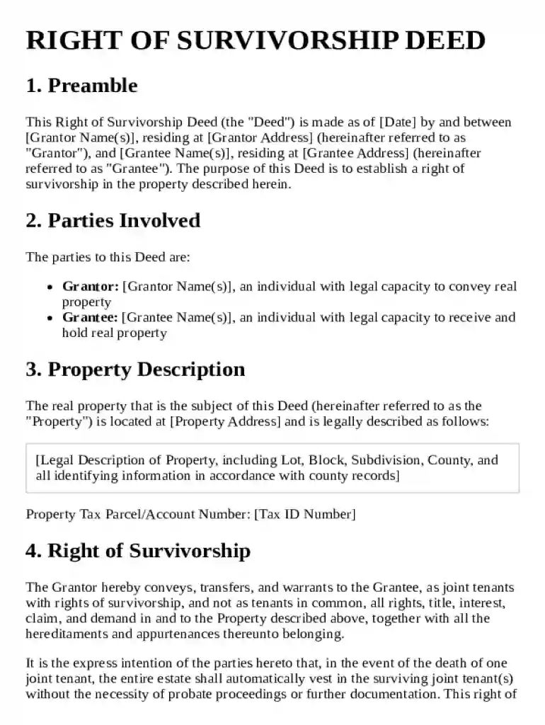 Right of Survivorship Deed Template Preview on Page 1