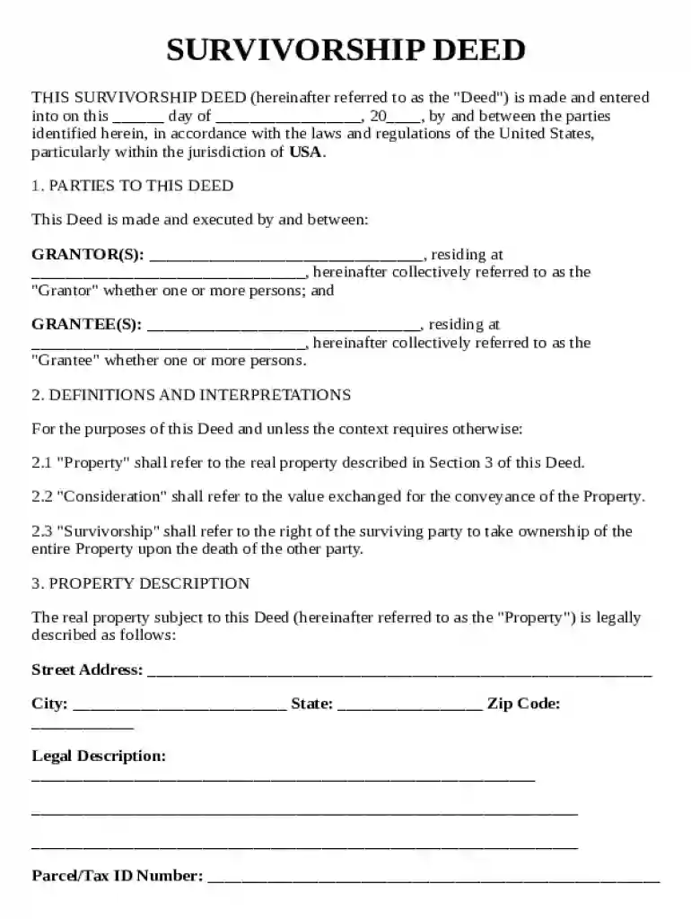Survivorship Deed Template Preview on Page 1