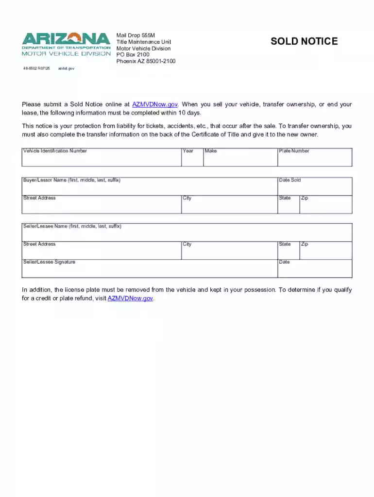Completing a sold notice protects when selling a vehicle Preview on Page 1