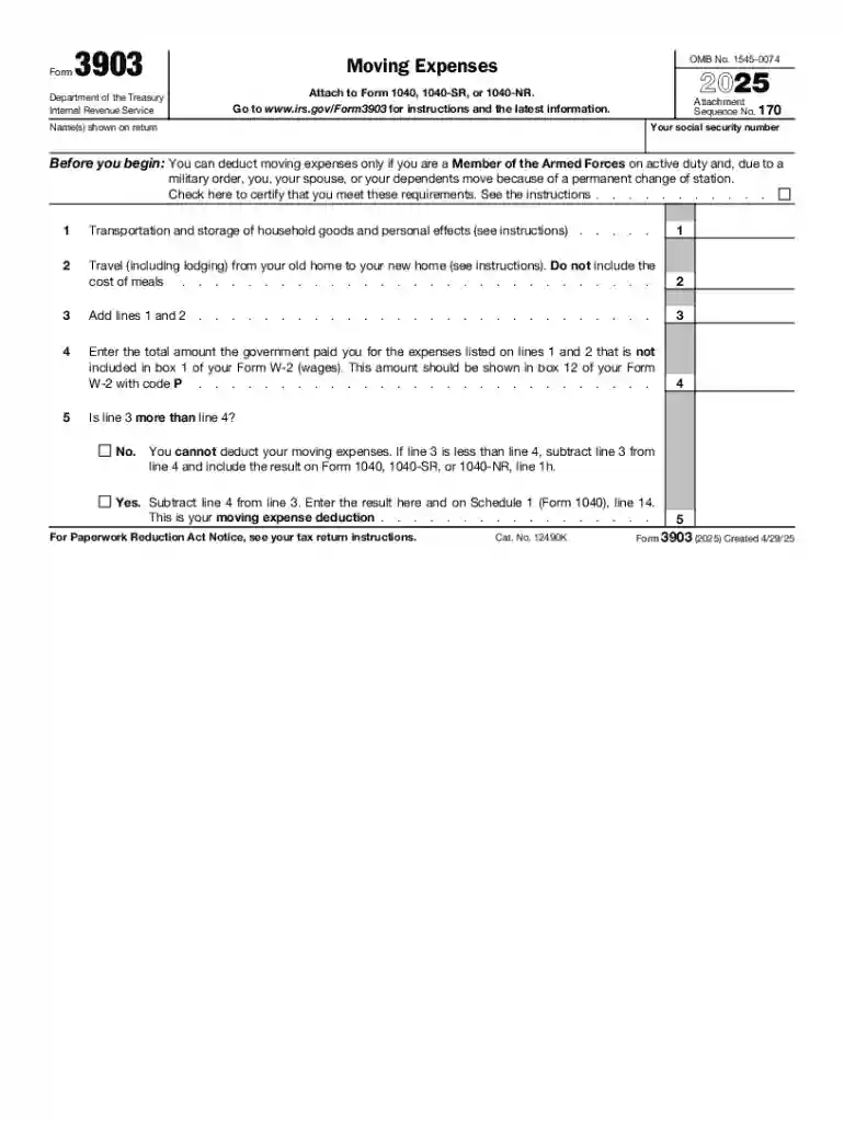 Form 3903 - Moving Expenses - 1040 - Knowledge Base Preview on Page 1
