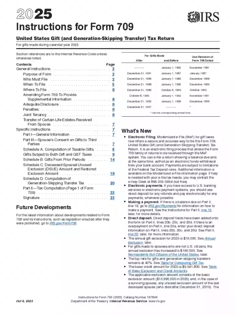 Instructions for Form 709, United States Gift (and Generation Preview on Page 1