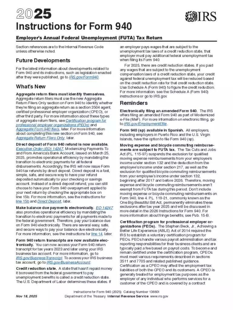 2025 Instructions for Form 940 Instructions for Form 940, Employers Annual Federal Unemployment (FUT Preview on Page 1