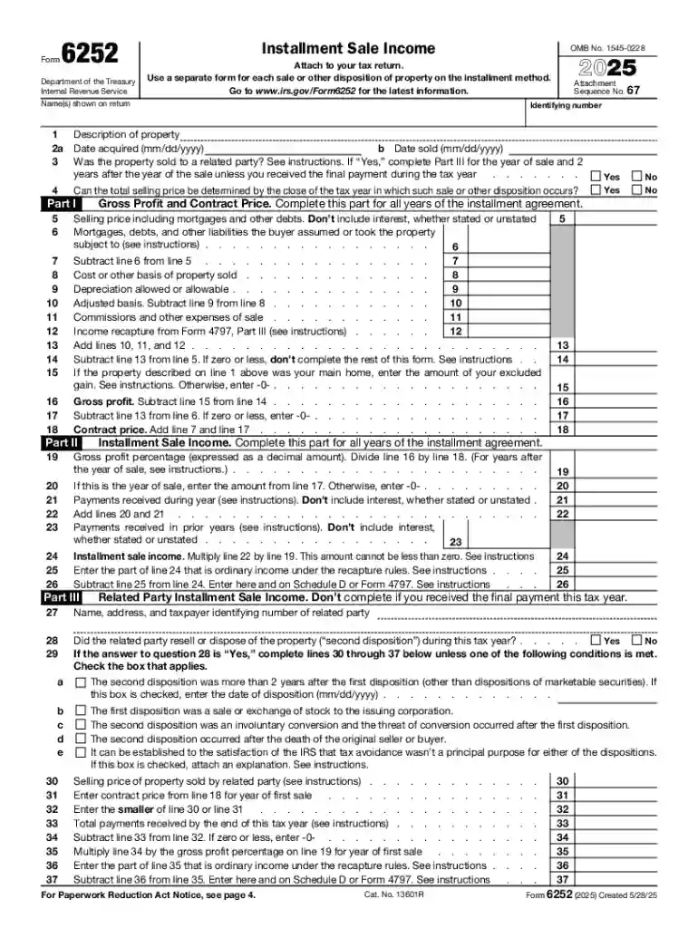 Form 6252: How to Report Installment Sales on Your Taxes Preview on Page 1