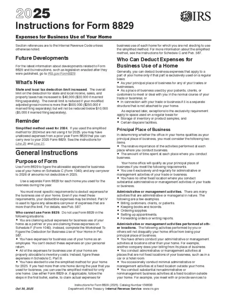 IRS Form 8829: Expenses for Business Use of Your Home Preview on Page 1