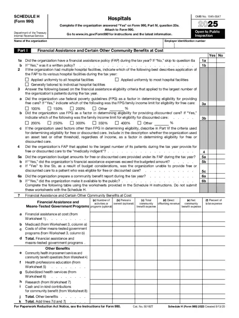 Form 990 Schedule H Instructions - Hospitals Preview on Page 1