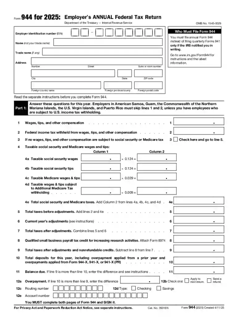 What Is Form 944? IRS Payroll Tax Guide for Employers Preview on Page 1