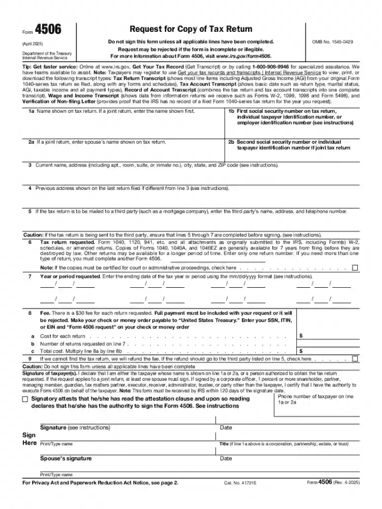 IRS FORM 4506-T REQUEST OF TAX RETURN has Preview on Page 1