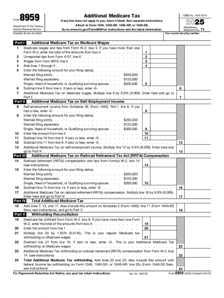 2025 Form 8959 Preview on Page 1