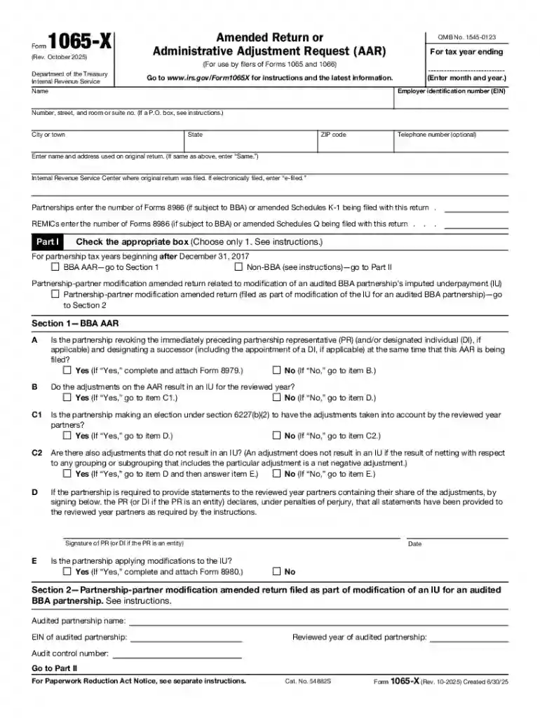 Form 1065-X (Rev October 2025) Preview on Page 1