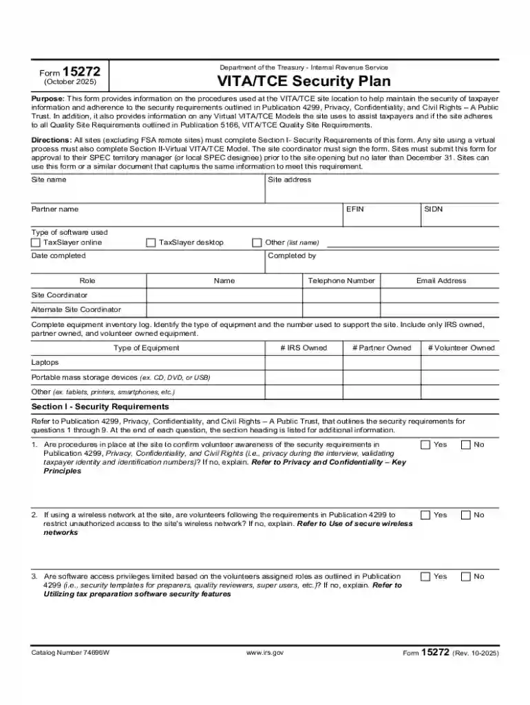 Form 15272 (Rev 10-2025) VITA TCE Security Plan Preview on Page 1