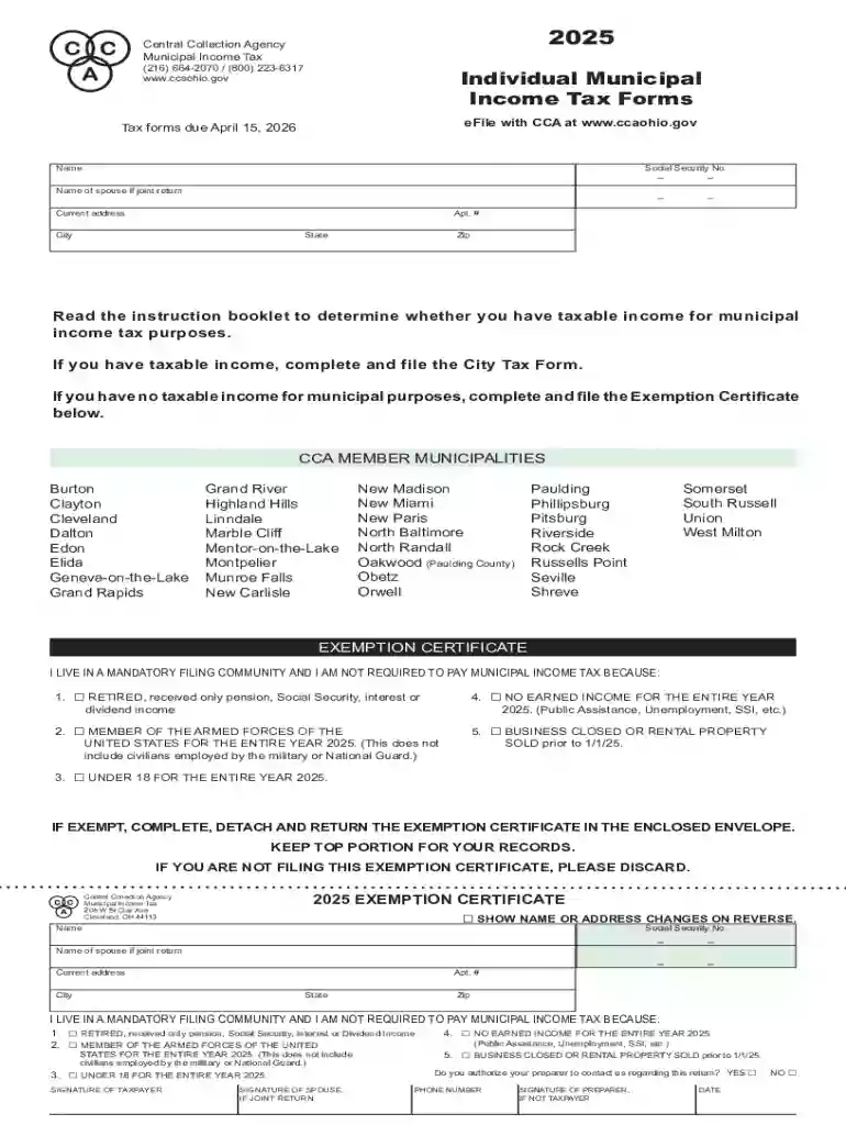 Ohio Municipal Income Tax Form 2025 Preview on Page 1