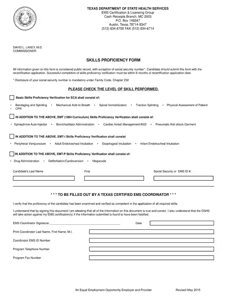 emt skills verification form Preview on Page 1