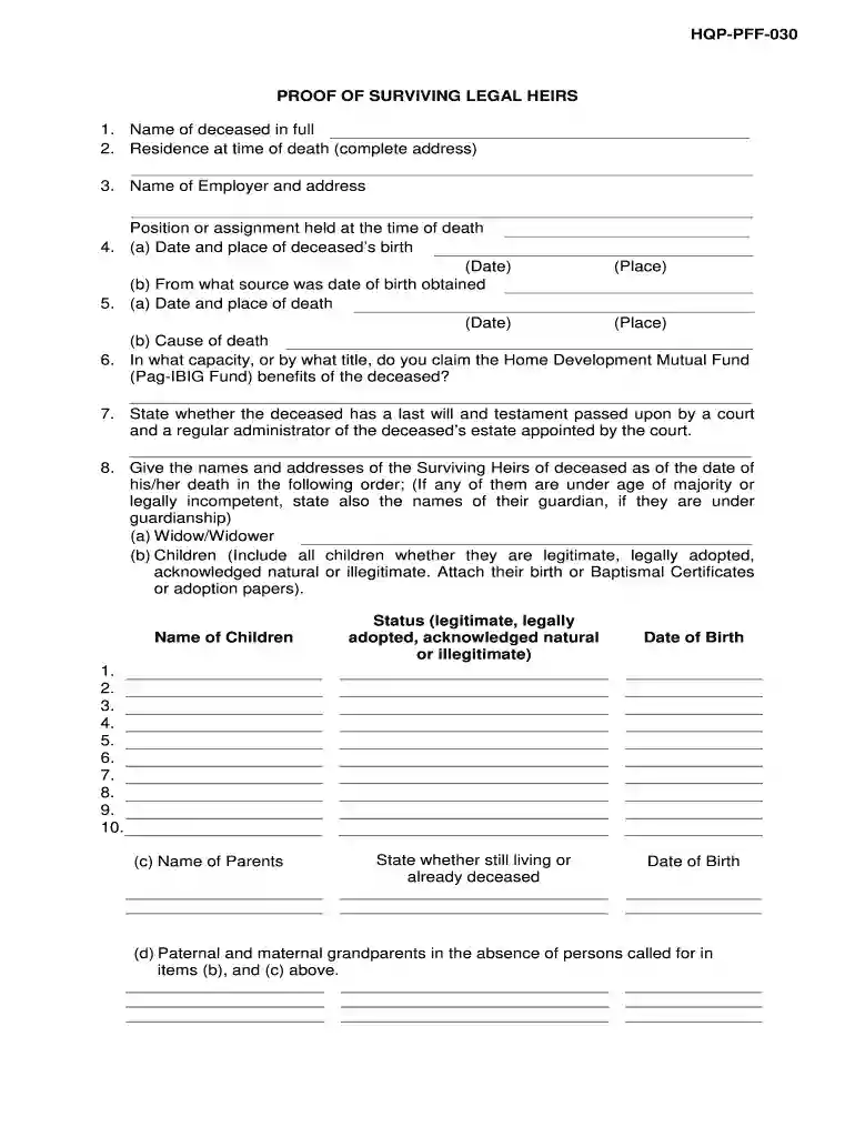 sample answer of proof of surviving legal heirs Preview on Page 1