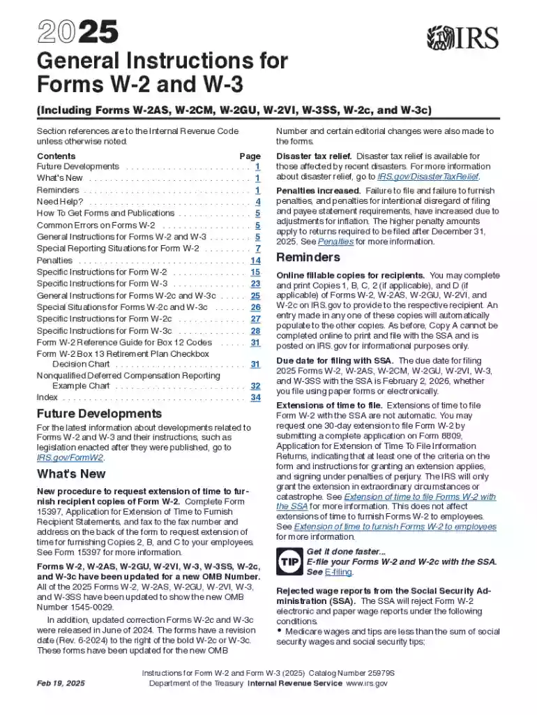 2025 General Instructions for Forms W-2 and W-3 Preview on Page 1