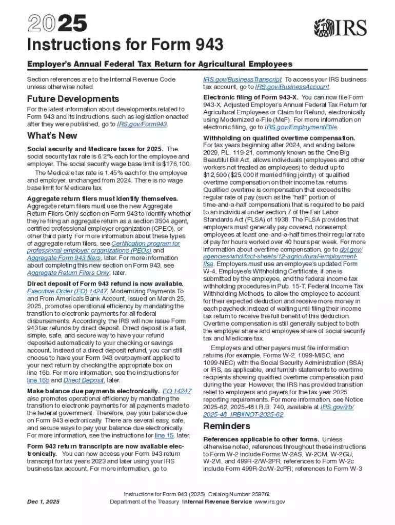 2025 Instructions for Form 943 Preview on Page 1