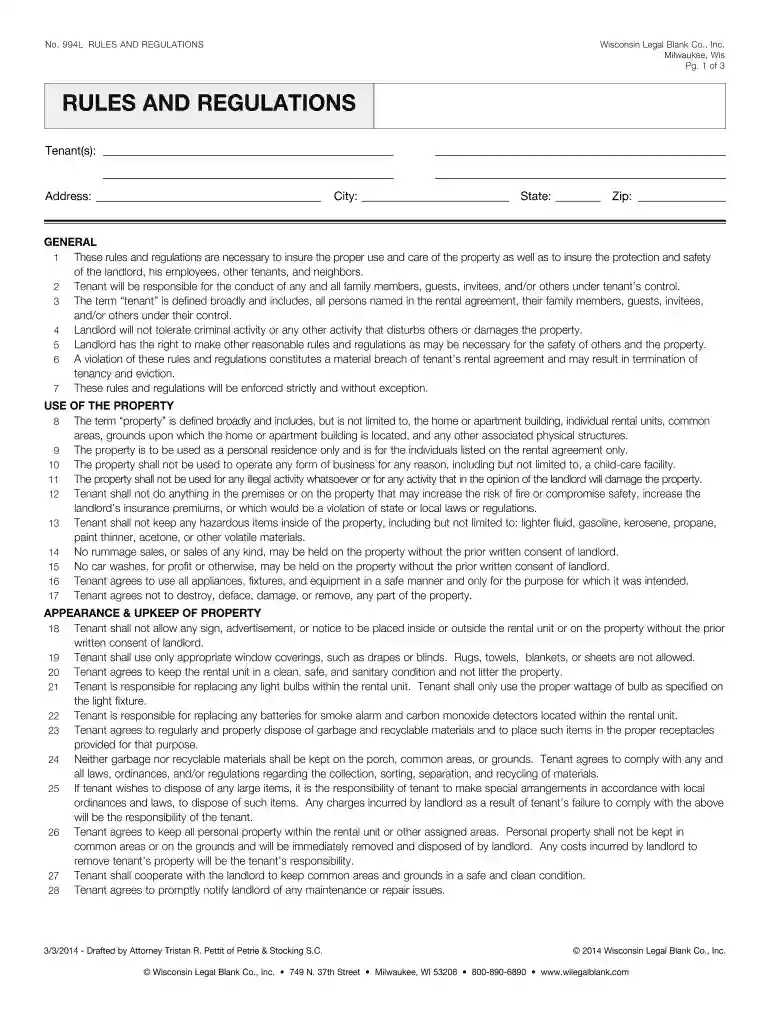 994L Rules and Regulations 3/24/2014 Letter Size Preview on Page 1