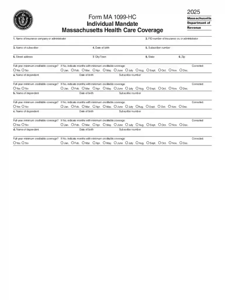 Massachusetts Form 1099-HC Preview on Page 1