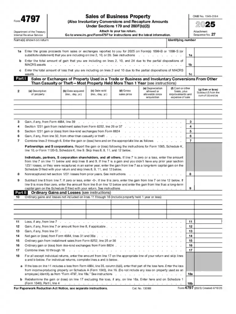 IRS Tax Form 4797: Sales of Business Property Preview on Page 1