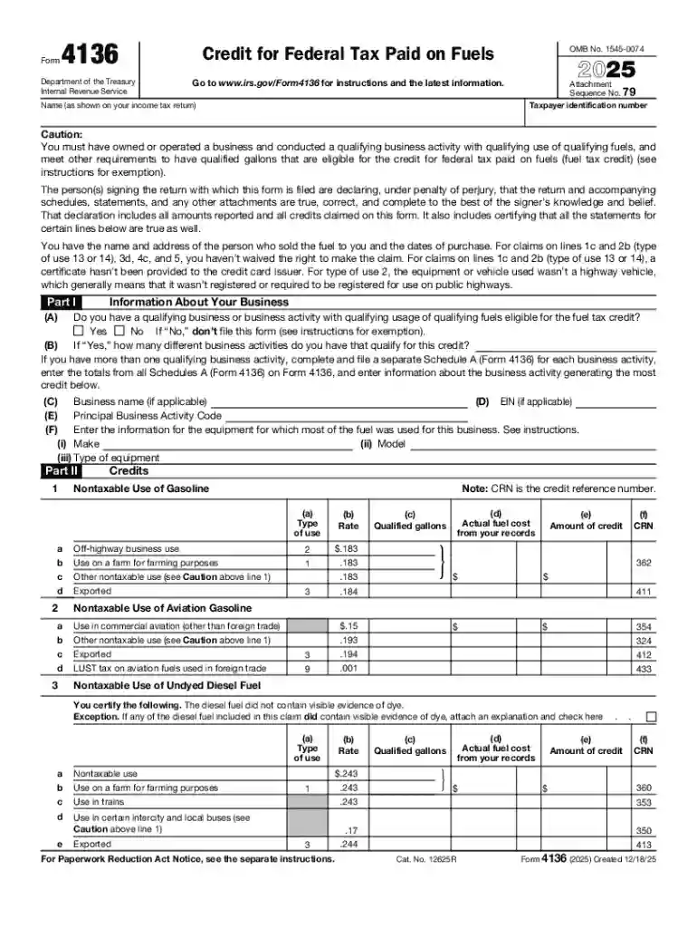Fuel Tax CreditInternal Revenue Service Preview on Page 1