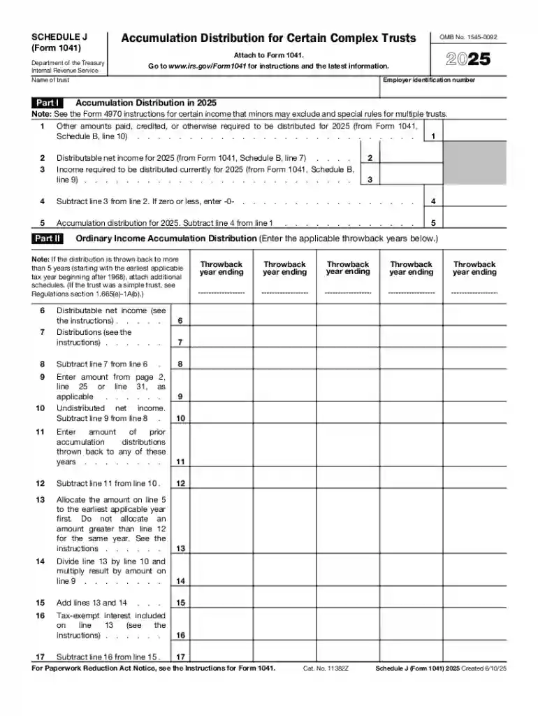 2025 Schedule J (Form 1041) Accumulation Distribution for Certain Complex Trusts Preview on Page 1
