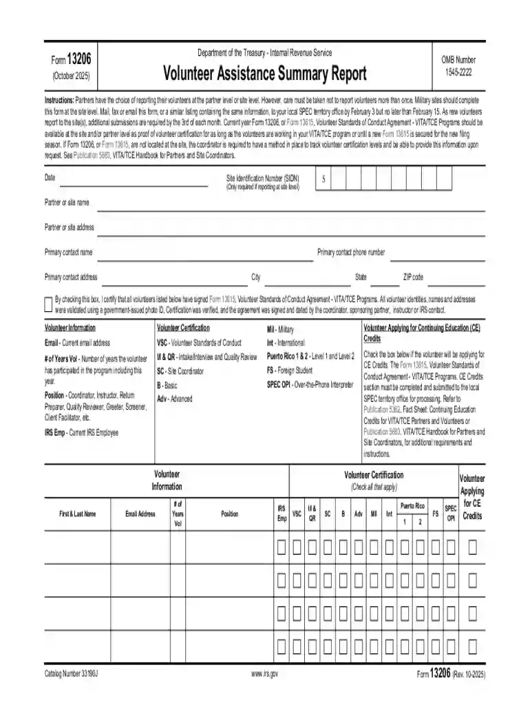 Form 13206Internal Revenue Service Preview on Page 1