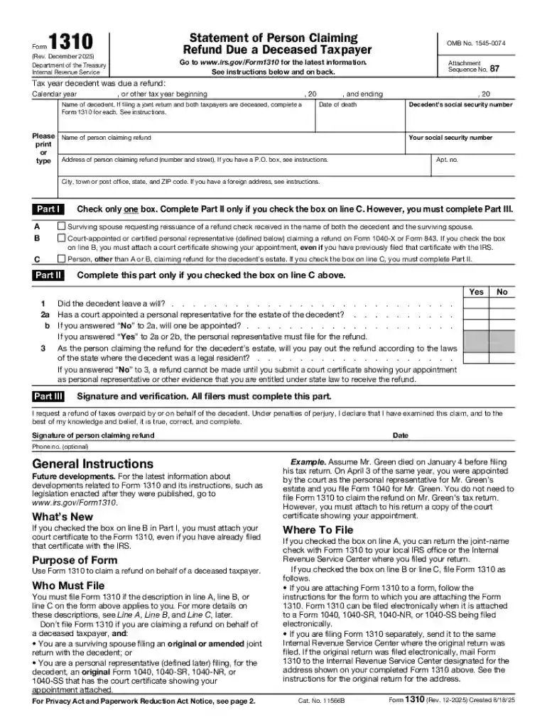 Form 1310 (Rev December 2025) Preview on Page 1