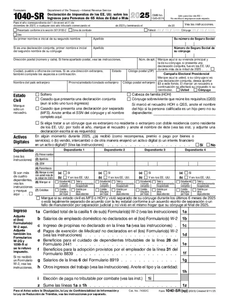 2025 Form 1040-SR (sp) Preview on Page 1