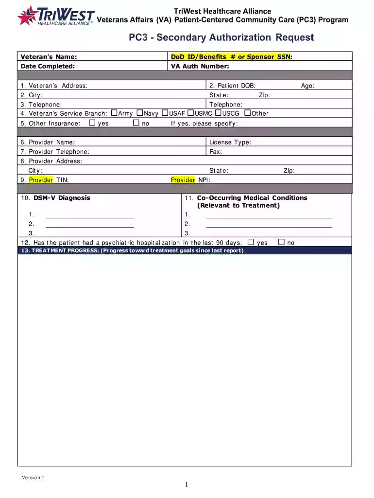 va secondary authorization request form Preview on Page 1